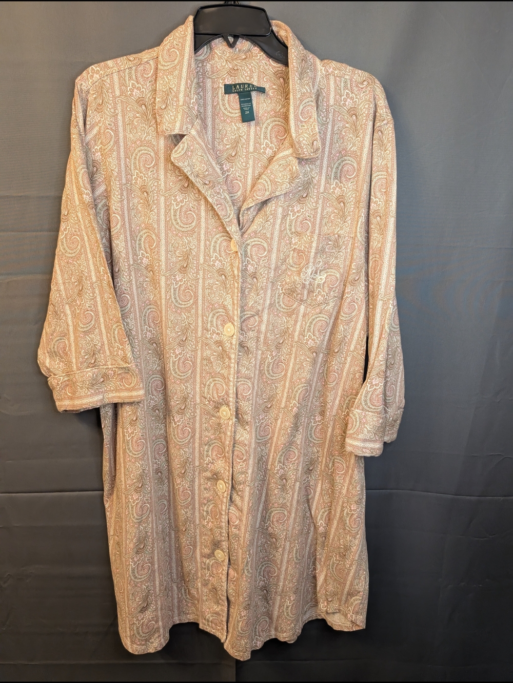 Lauren Ralph Lauren Pastel Paisley Button-Front Flannel Night Shirt